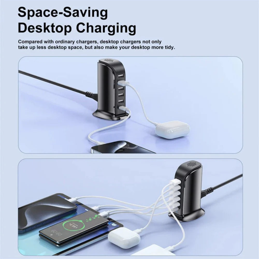 40W 6-Port USB PD Charger, Fast Charging Station for iPhone, Hui, Samsung, Xiaomi