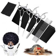 7" Professional Pet Dog Grooming Scissors Shear Hair Cutting Set Curved Tool Kit