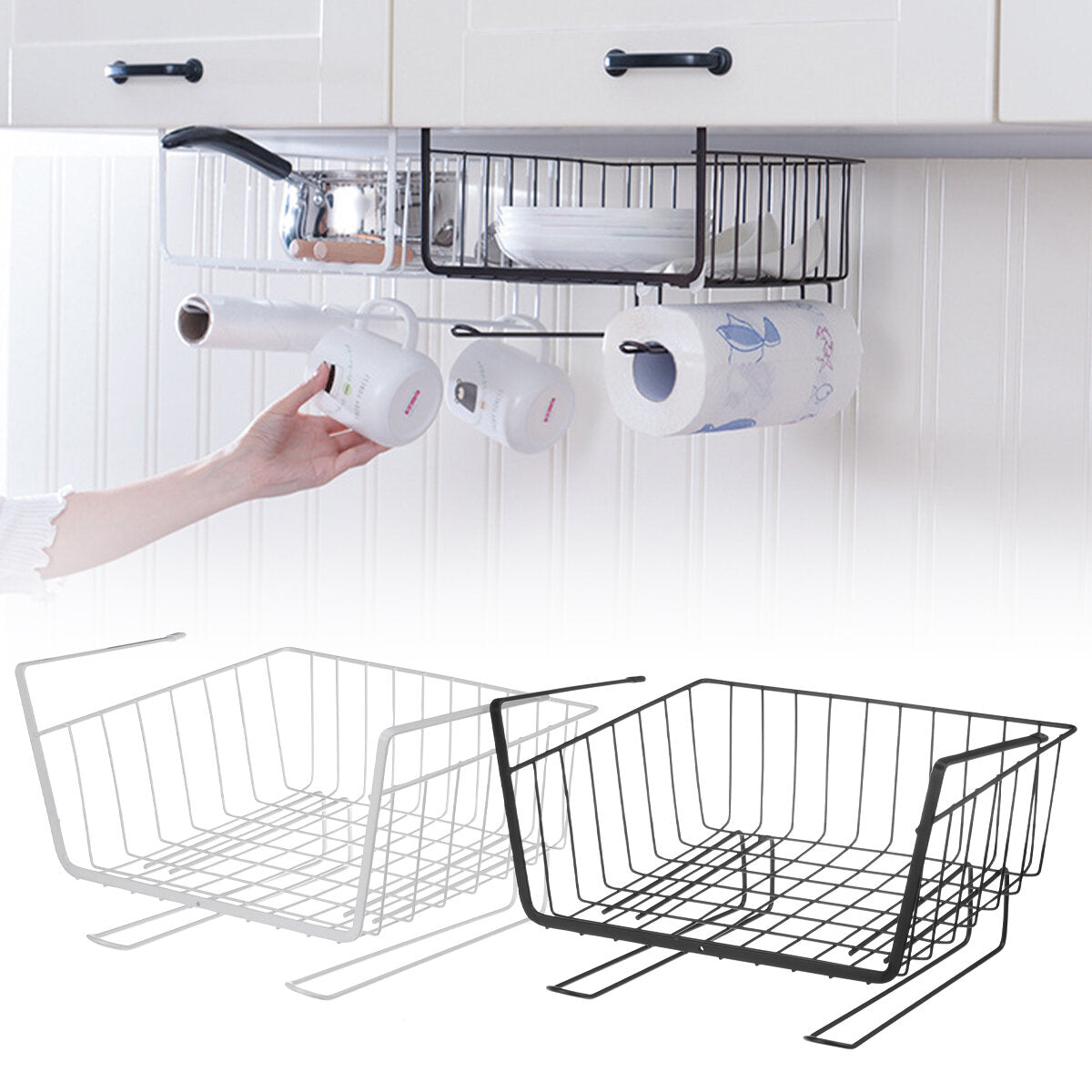 Metal Cabinet Hanging Baskets Under Shelf Storage Rack Mount Holder Organizer