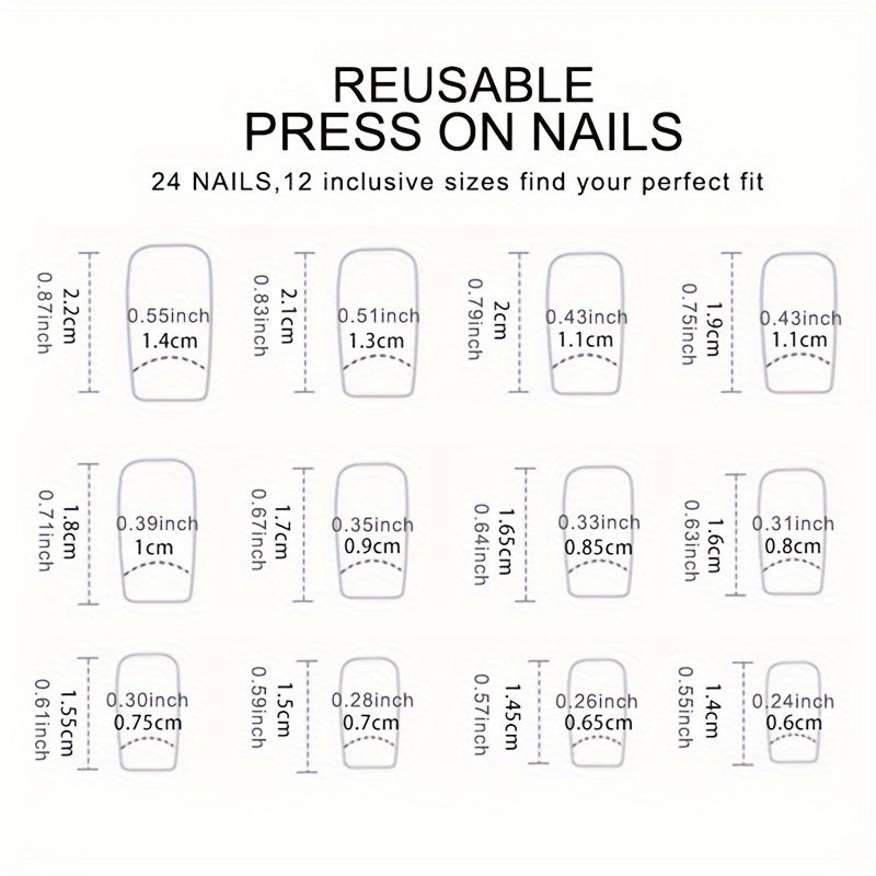 24PCS Medium Grey Gradient Press-On Nails - Glossy Acrylic Set for Women & Girls - Full Coverage False Nails with Jelly Glue & Nail File