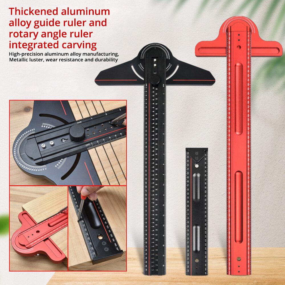 Aluminum Alloy Woodworking Edge Ruler & Protractor for Carpentry