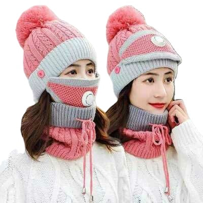 Cotton Knit Windbreak Winter Warmth Cute Riding Protection Suit Bicycle Caps Bike Skiing Camping Winter Hat Scarf Mask Suit