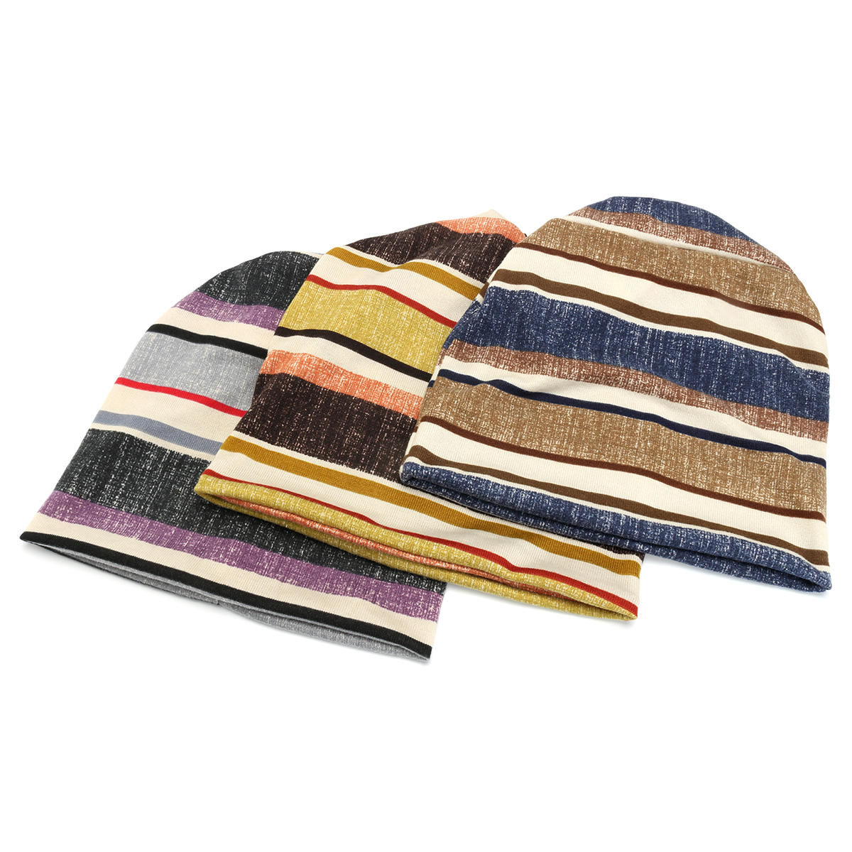 Unisex Autumn Winter Warm Polyester Striped Hat Multi Functional Outdoor Cycling Turban Hat Scarf