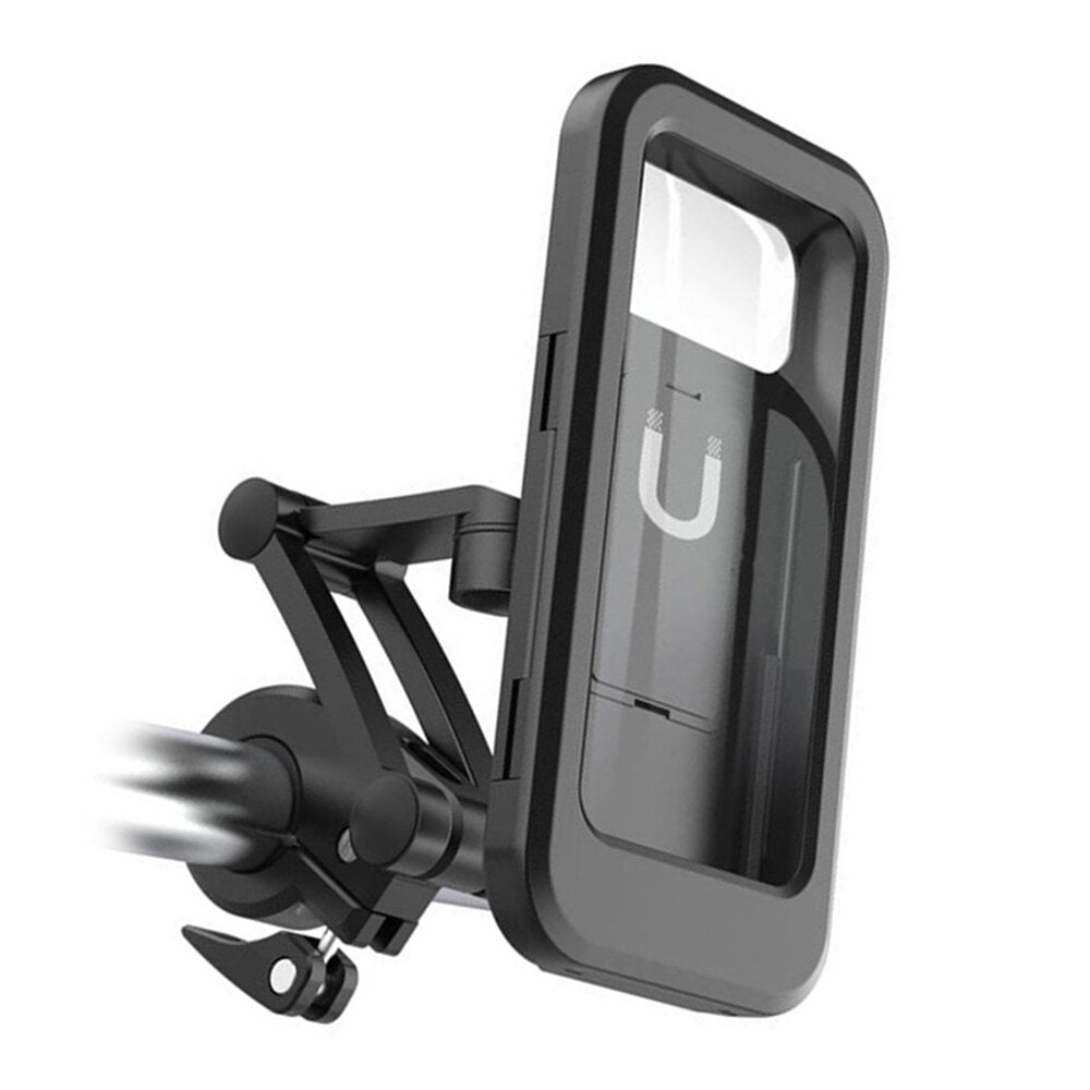 Universal Folding Motorcycle Phone Holder 360 Rotatable Waterproof Bike Handlebar Magnet Stand For 6.7inch Mobile Phone Mount Bag