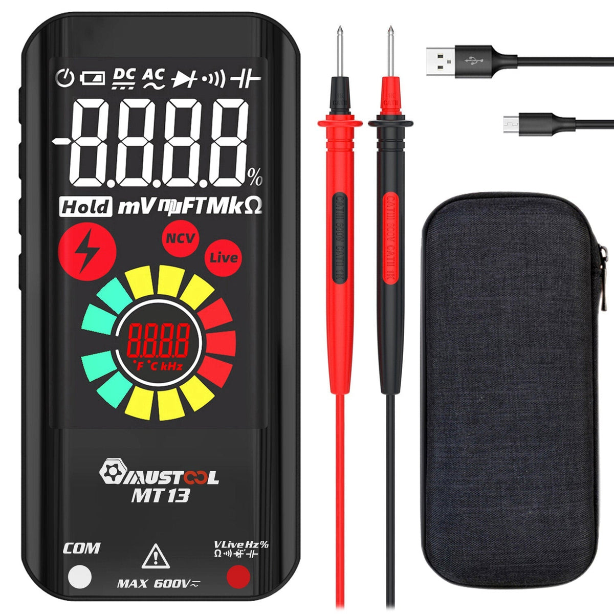 Mini Smart Multimeter with 3.2-inch Color Screen Digital 9999 Counts True RMS Multimeter