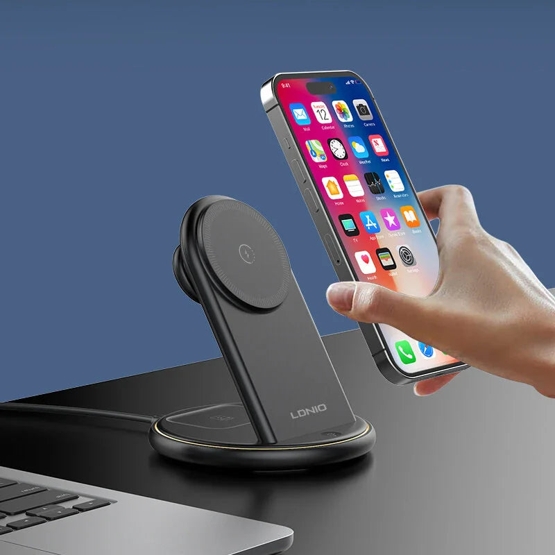 15W Magnetic Wireless Charger Stand: Fast Charging for iPhone 15/14/13, Samsung S24, AirPods, Apple Watch, Night Light