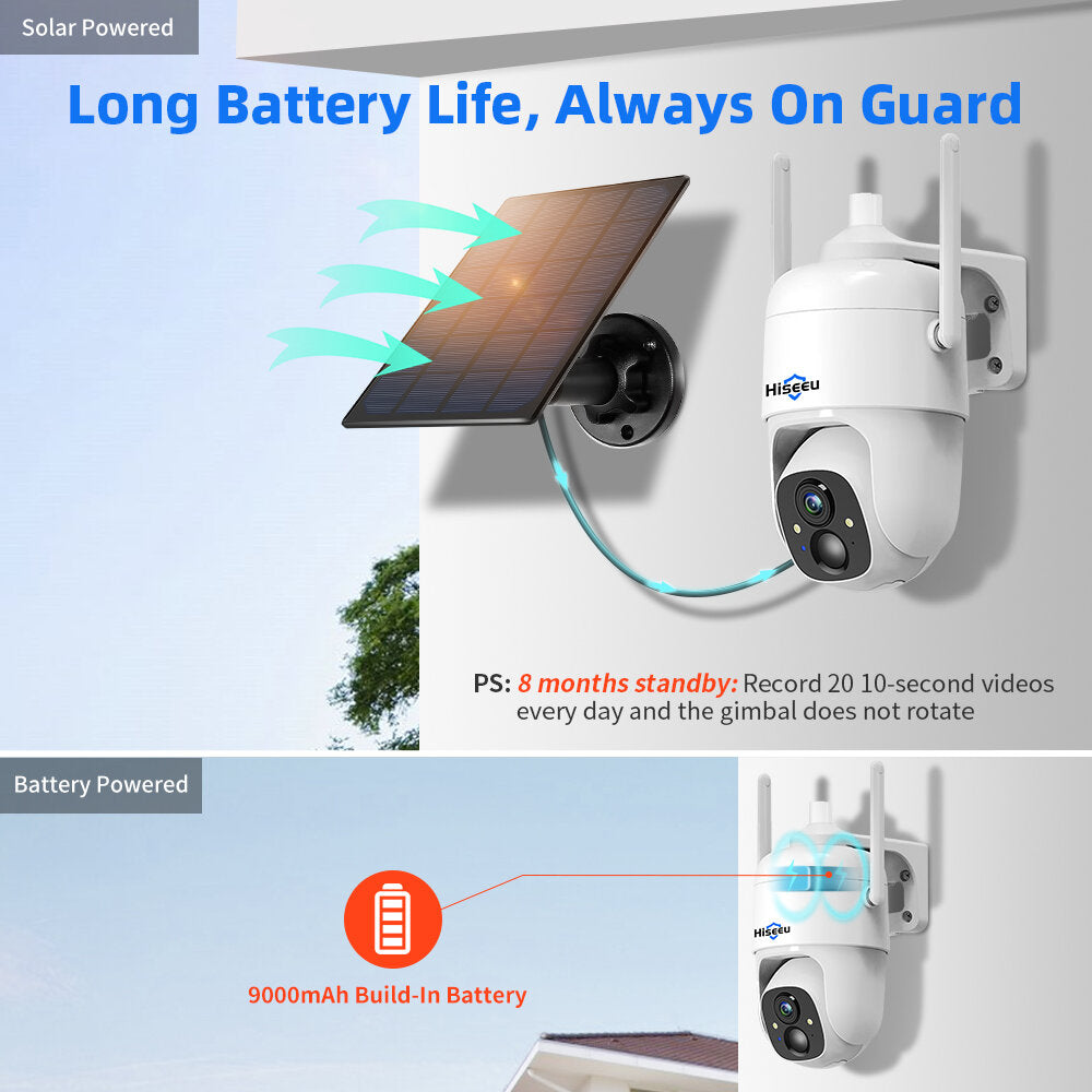 1080P Cloud AI WiFi Video Security Surveillance Camera Rechargeable Battery with Solar Panel Outdoor Pan & Tilt Wireless