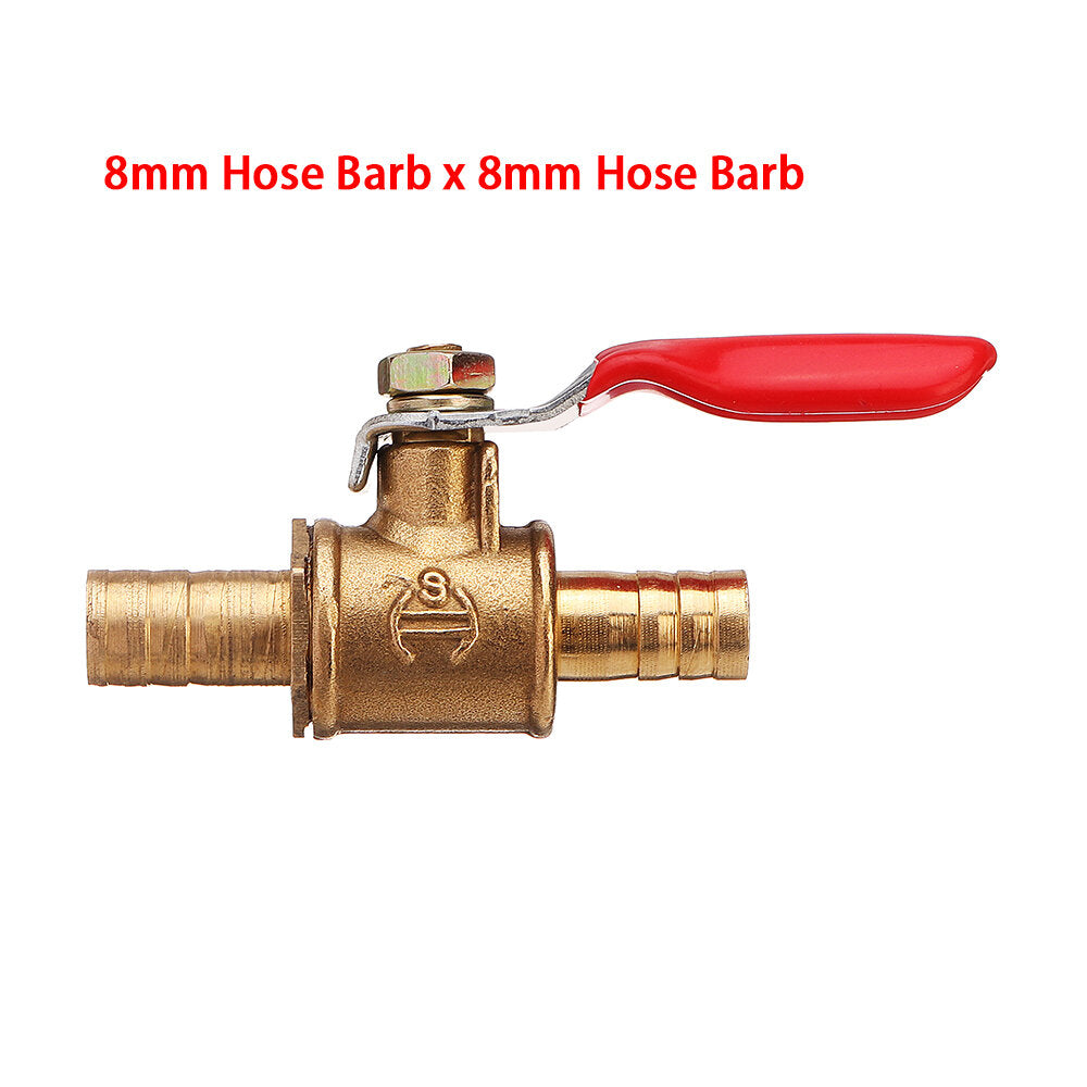 8/10mm Hose Barb Inline Brass Shutoff Mini Ball Valve Pipe Fitting 180 Handle Water Gas Fuel Line