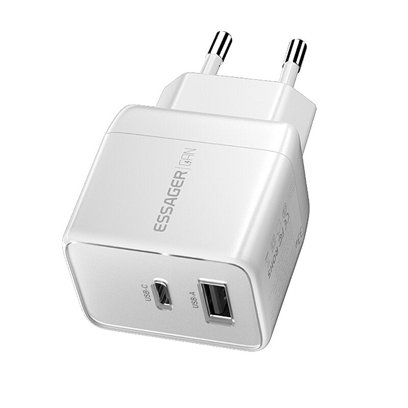 33W GaN USB PD Charger, Dual Port USB-A/USB-C, Fast Charging for iPhone, Hui, Xiaomi, Oppo