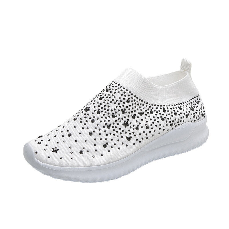 WoMen Crystal Mesh Sneakers Glitter Casual Slip On Loafers Outdoor Leisure Running Sport Shoes