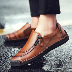 Fashion Men's Leather Casual Zipper Shoes Breathable Antiskid Loafers Moccasins