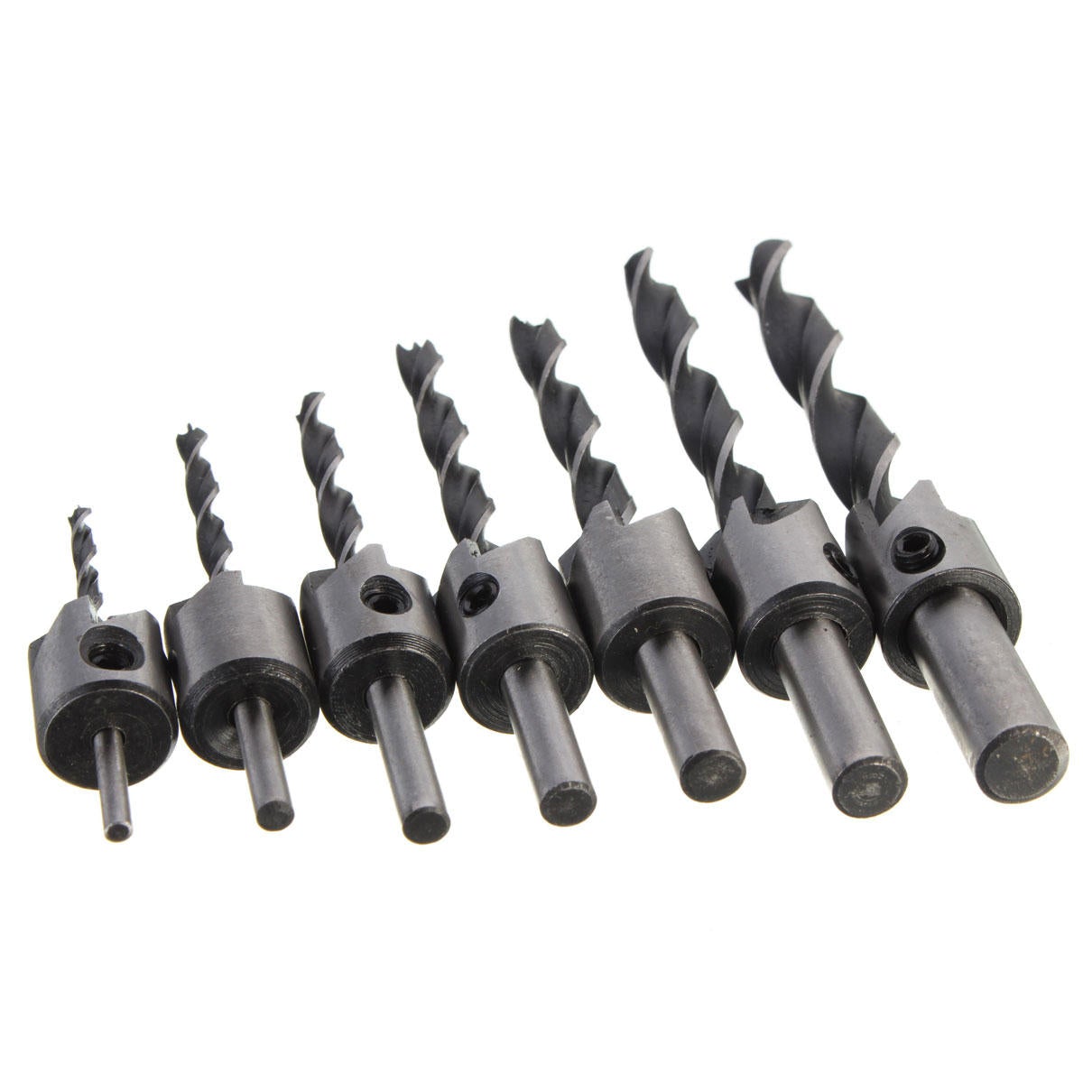 7pcs 3mm-10mm 5 Flutes Countersink Drill Bit Set HSS Carpentry Reamer Woodworking Chamfer