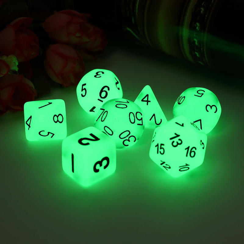 7pcs Multi-sided Luminous Polyhedral Digital Acrylic Dice Set Noctilucent Dice