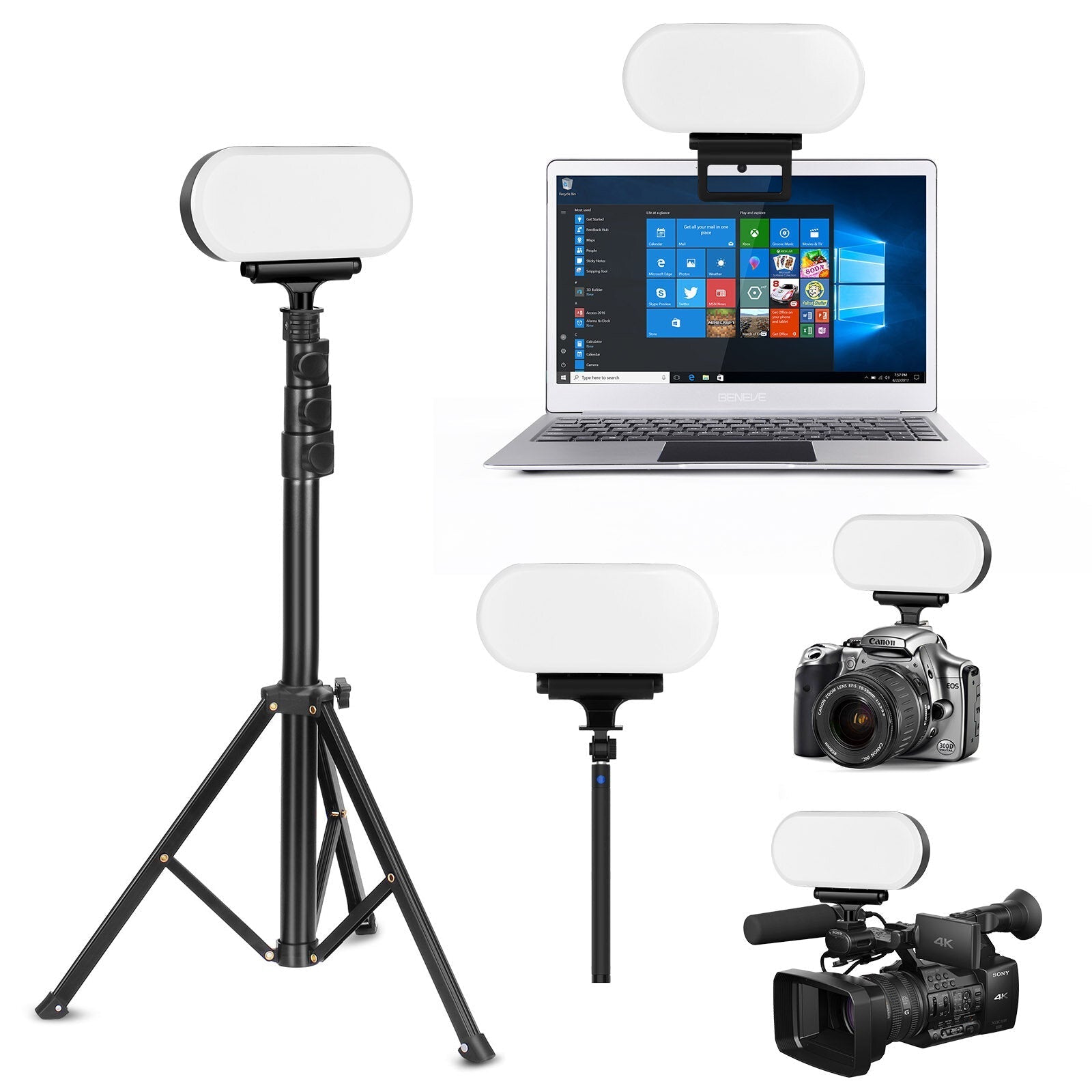 Video Light 2600K-6000k Fill Lamp with Three Stands for Camera Sport Cameras PC Laptop Phone Tripod Monopod for Live Broadcast Youtube Photography Studio