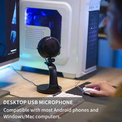 Professional Desktop USB Microphone with Gain Control Type-C/3.5mm Output for PC Computer Recording Live Streaming Gaming