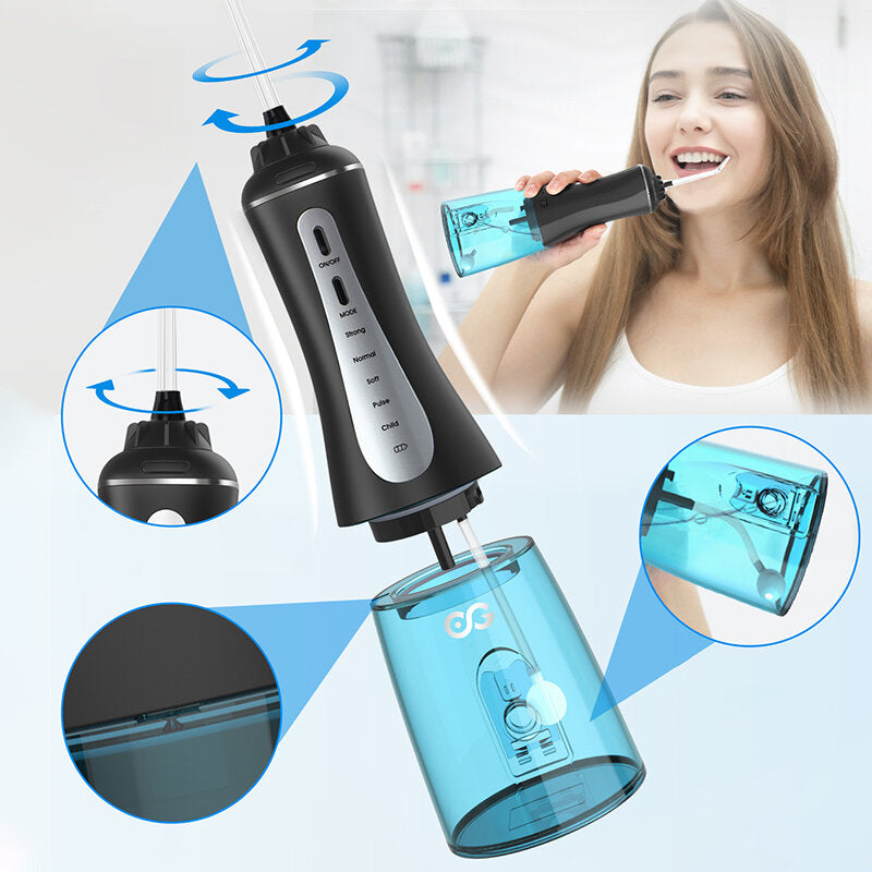 Electric Oral Irragator 360 Ratate 5 Personalized Modes IPX7 Waterproof USB Recharging Tooth Cleaner for Child Adult