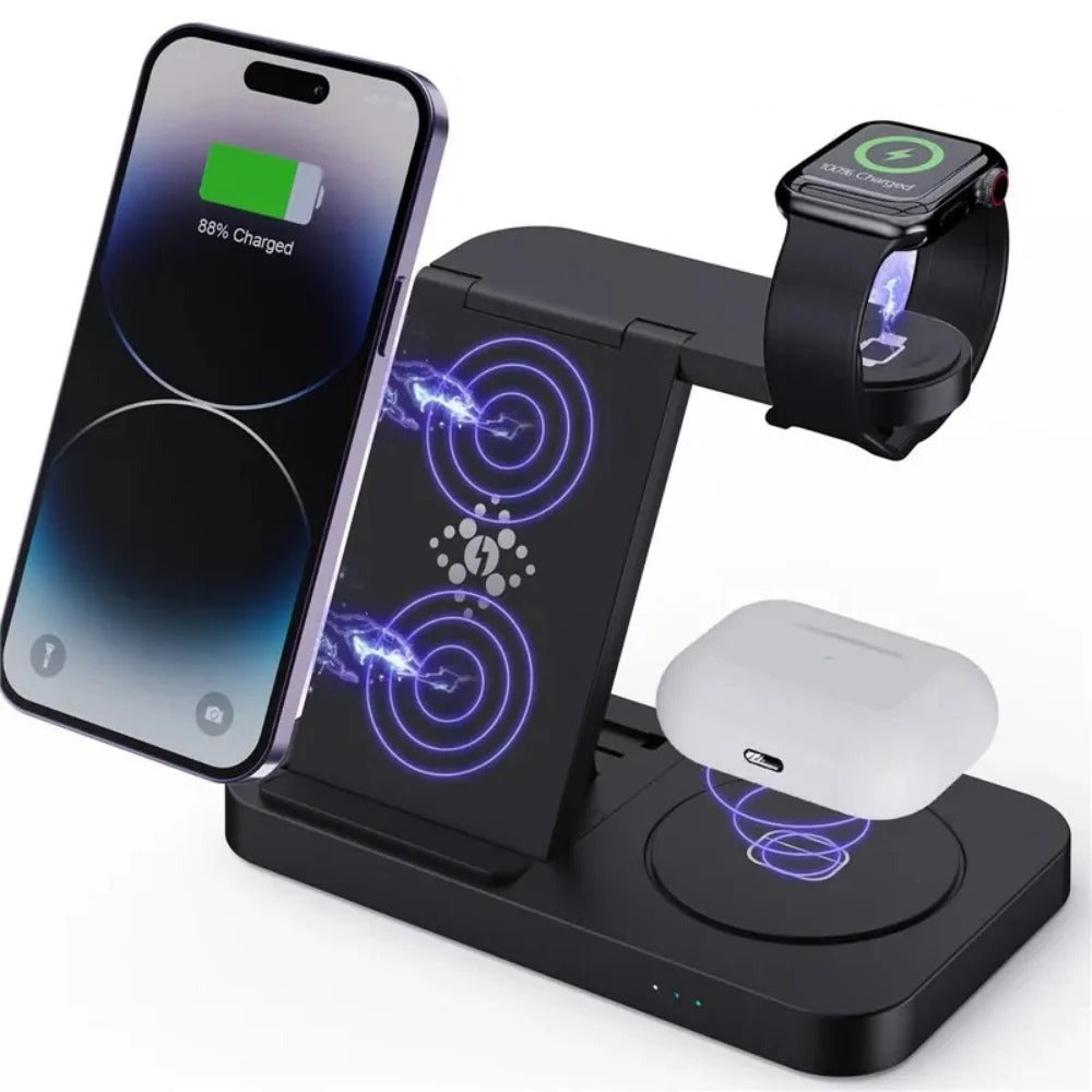 4-in-1 Wireless Charger Stand for iPhone, Samsung, Galaxy Watch - Fast Charging Dock