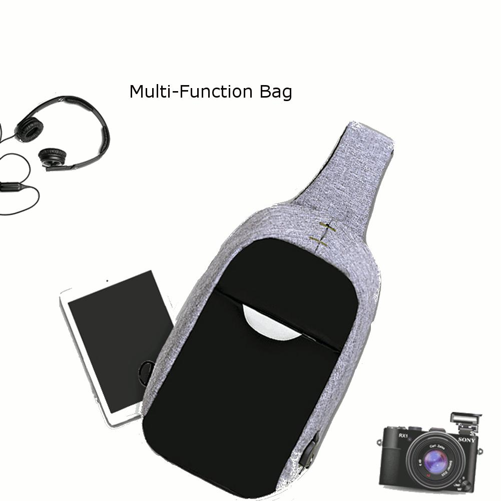 Men External USB Charging Multi-Function Sling Bag Water Repellent Anti Theft Bag for Ipad