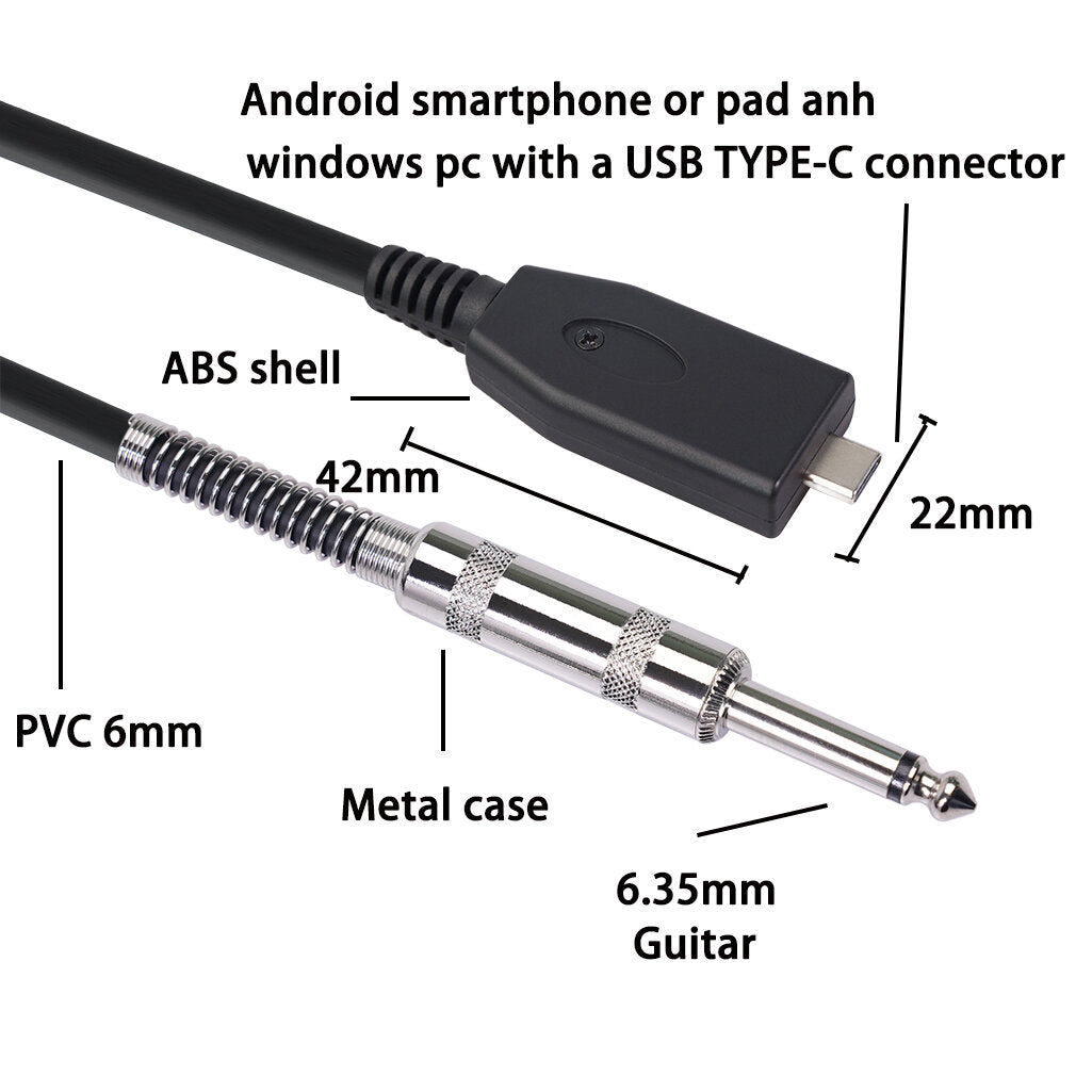 Guitar Recording Cable Type-C to 6.35mm Noise Reduction HIFI 2/3m Guitar Audio Cable for Mobile Phones Tablets Laptops with Type-C