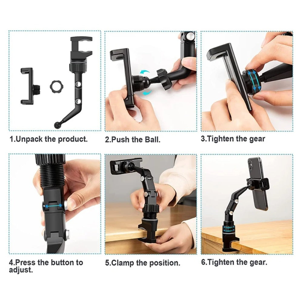 360° Rotating Car Phone Holder - Rearview Mirror Clip Bracket for Cell Phones