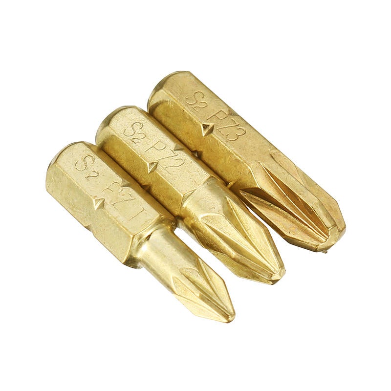 3pcs 25mm PZ1-PZ3 Pozi Screwdriver Bits 1/4 Inch Hex Shank Electroplating Bronze