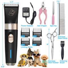 Pet Grooming Clippers, 2 level speed adjustable Rechargeable Cordless Dog Grooming Clippers Kit Low Noise Electric Hair Trimming Clippers Set Small Medium Large Dogs Cats Animals