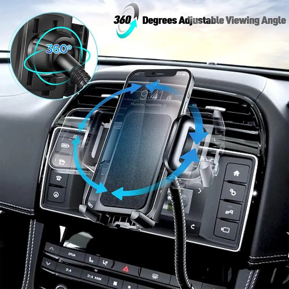 3-in-1 Car Cigarette Lighter Phone Holder & Dual USB Charger with Voltage Detector