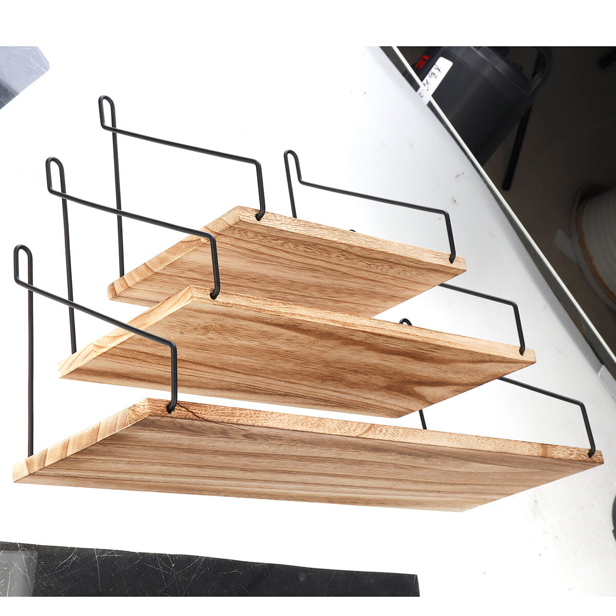 3pcs/set Metal Storage Rack Shelf Black Retro Wood Industrial Style