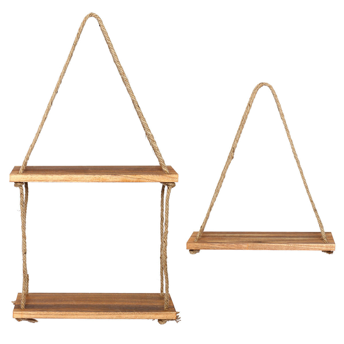 1/2/3Tier Wooden Wall Mounted Rope Floating Storage Shelf Kitchen Rack Hanging Shelves Holder