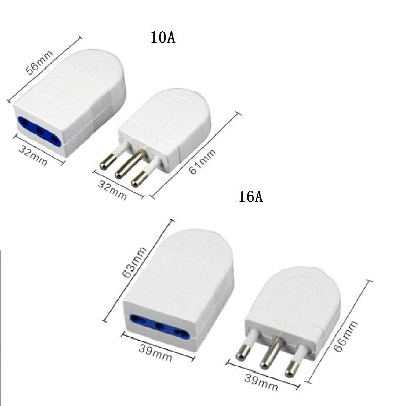 Italian Standard 10A/16A Small Italian Power Plug Male Socket Female Socket 3 Round Pin Converter Adaptor Detachable Italy Plug