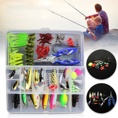 101pc Fishing Lure Spinners Plugs Spoons Soft Bait Pike Trout Salmon+Box Set