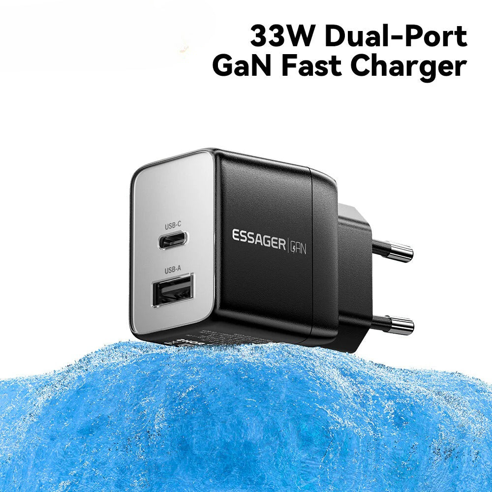 33W GaN USB PD Charger, Dual Port USB-A/USB-C, Fast Charging for iPhone, Hui, Xiaomi, Oppo