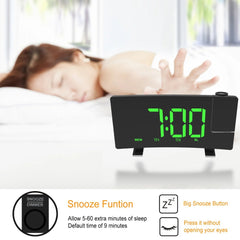 8" Projection Alarm Clock: 180° Projector, FM Radio, USB Charger, Adjustable Brightness, LED Display - for Bedroom/Living Room