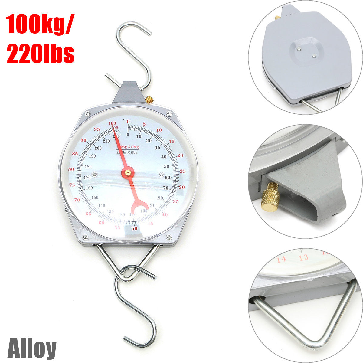 100kg/220lbs Clockface Hanging Scale Weighing Butchering with Hook