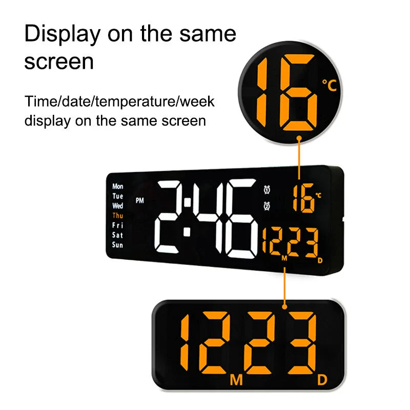 16-Inch LED Digital Wall Clock with Remote, Auto Brightness, Temperature, Date, Week Display - Ideal for Home, Office, Classroom