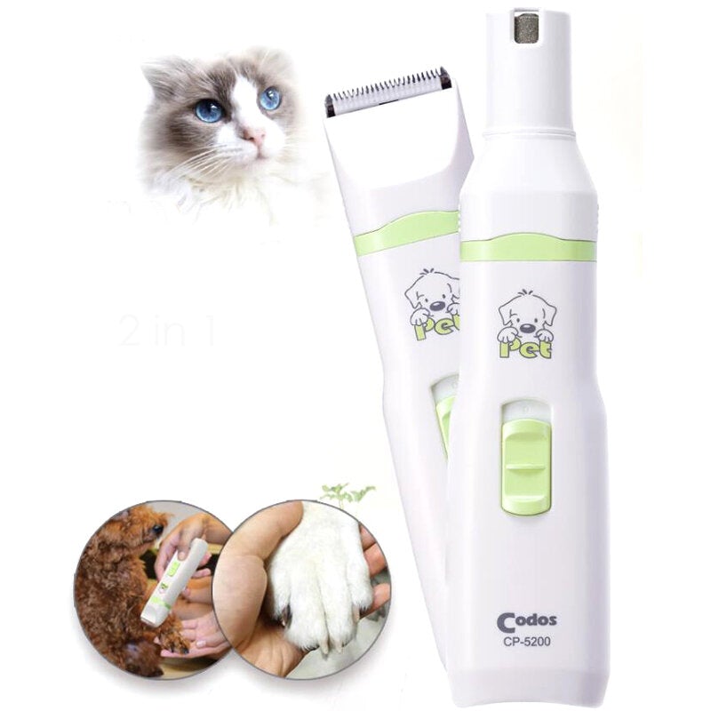 2 in 1 Professional Pet Dog Cat Hair Trimmer Paw Nail Grinder Grooming Clippers Nail Cutter Hair Cutting Machine Pet Care Tool