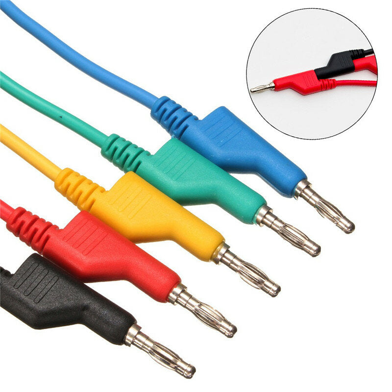 5Pcs 1M 4mm Silicone Banana Plug to Crocodile Alligator Clip Test Probe Lead Wire Cable