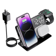 15W Fast Wireless Charger & Alarm Clock for iPhone, Samsung, Hui, Apple Watch, AirPods