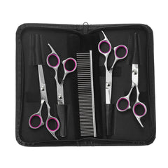 6Pcs Stainless Pet Dog Cat Hair Grooming Scissors Cutting Curved Thinning Shears