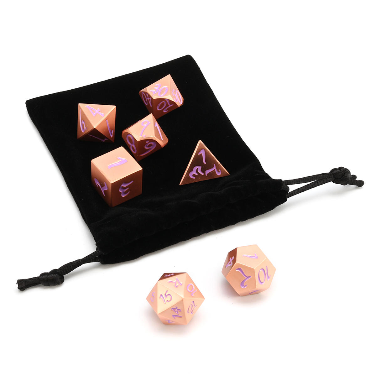 7Pcs Antique Metal Polyhedral Dice Role Playing Game Dices Heavy Duty With Bag