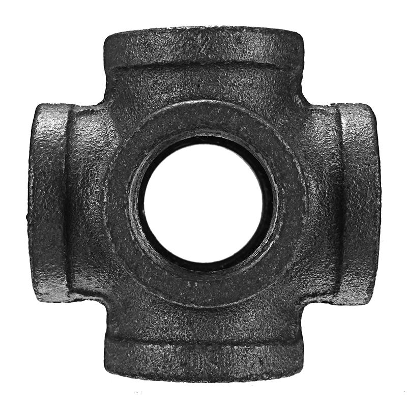 1/2" 3/4" 1" 6 Way Pipe Fitting Malleable Iron Black Double Outlet Cross Female Tube Connector