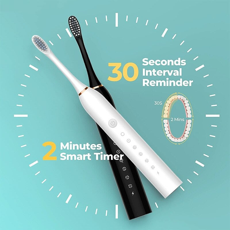 Adult Sonic Electric Toothbrush - 4 Heads, 60-Day Battery, 6 Modes, IPX7 Waterproof, Timer