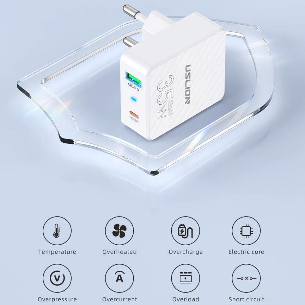 [GaN Tech] 2-Port USB-C/A Fast Charger PD3.0 QC3.0 EU Plug for iPhone, Hui, Samsung, Xiaomi