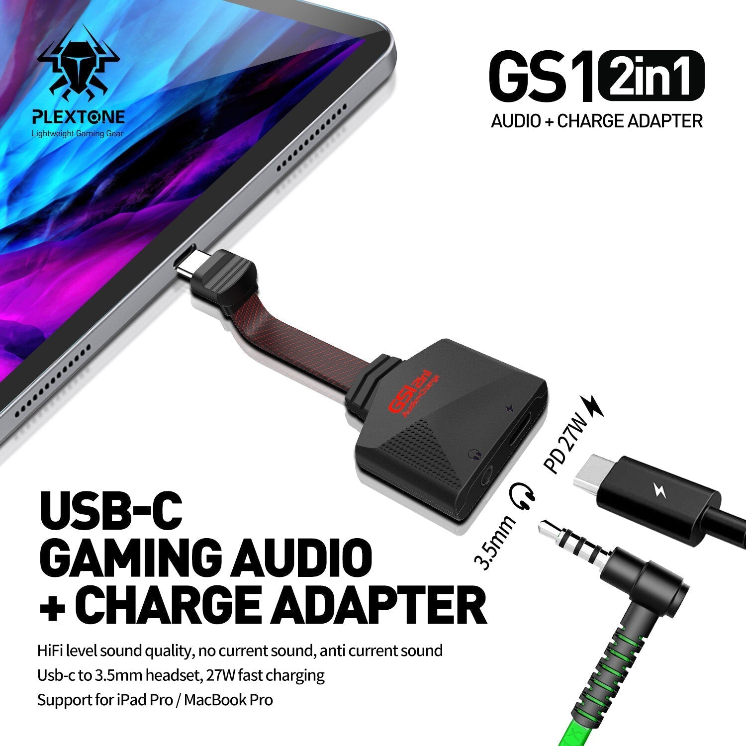 Sound Card 27W USB-C to 3.5mm Headphone Charger Adapter USB C to AUX Mic Jack with PD Fast Charging 2 in 1
