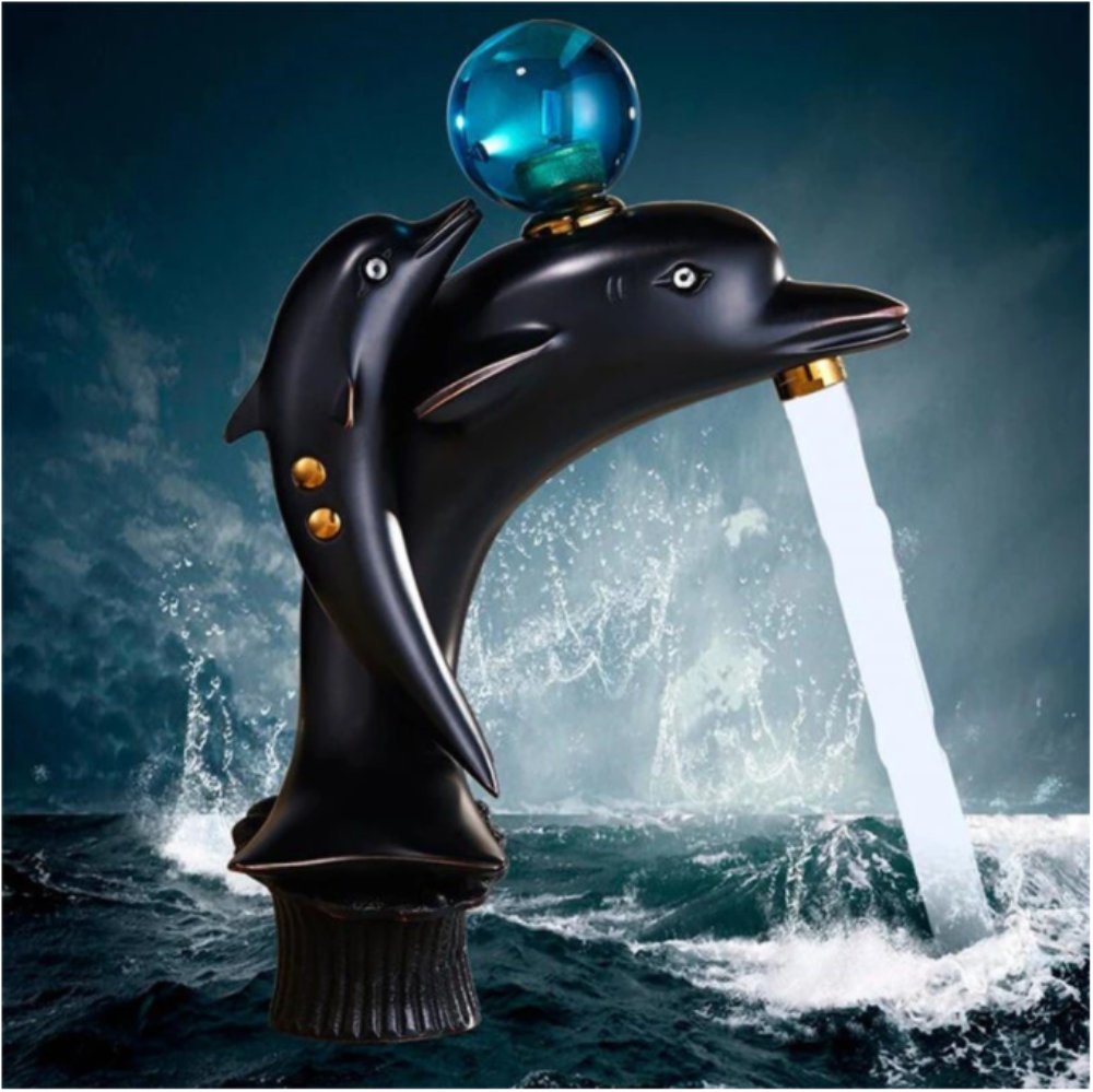 Black Bathroom Basin Faucet Brass Dolphin Single Hole Hot And Cold Sink Mixer Tap