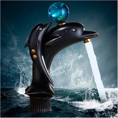 Black Bathroom Basin Faucet Brass Dolphin Single Hole Hot And Cold Sink Mixer Tap