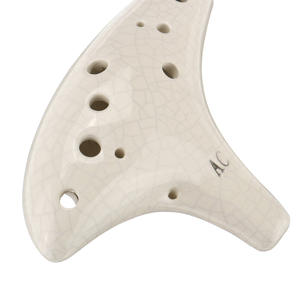 12 Hole Ceramic Ocarina Alto C Tone Classic Flute Instruments with Protection Bag + Lanyard Gift