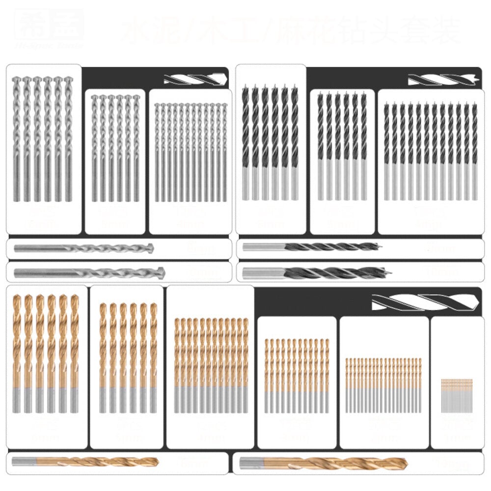 100/130pcs HSS Twist Drill Bit Set Titanium-Coated Bits Woodworking Masonry for Wood Steel