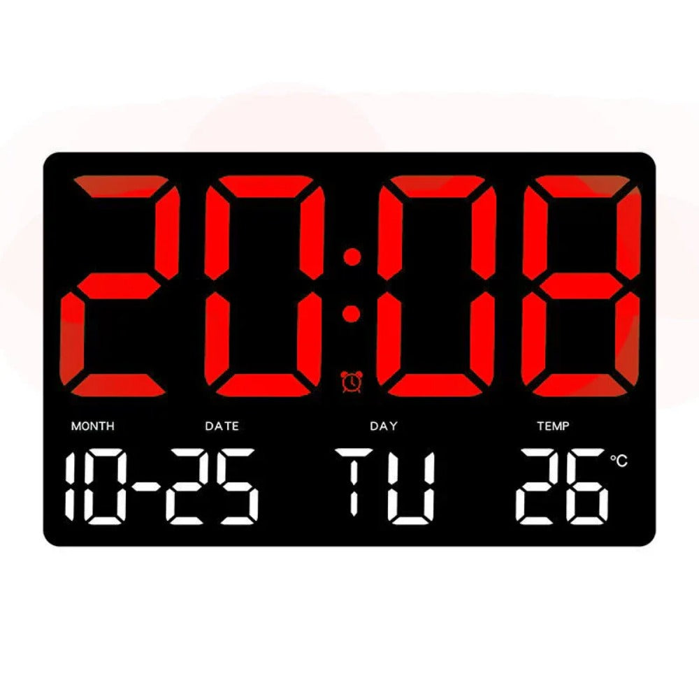 Large Digital LED Wall Clock: Remote Control, Adjustable Brightness, Temperature, Date, Week, 12/24H - Home/Office/Classroom