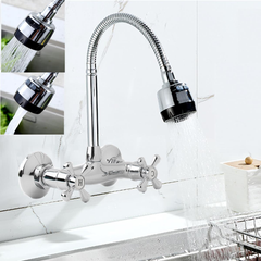Kitchen Sink Faucet Hot Cold Mixed Taps Stretchable Shower Spray Type Wall Mount Bathroom
